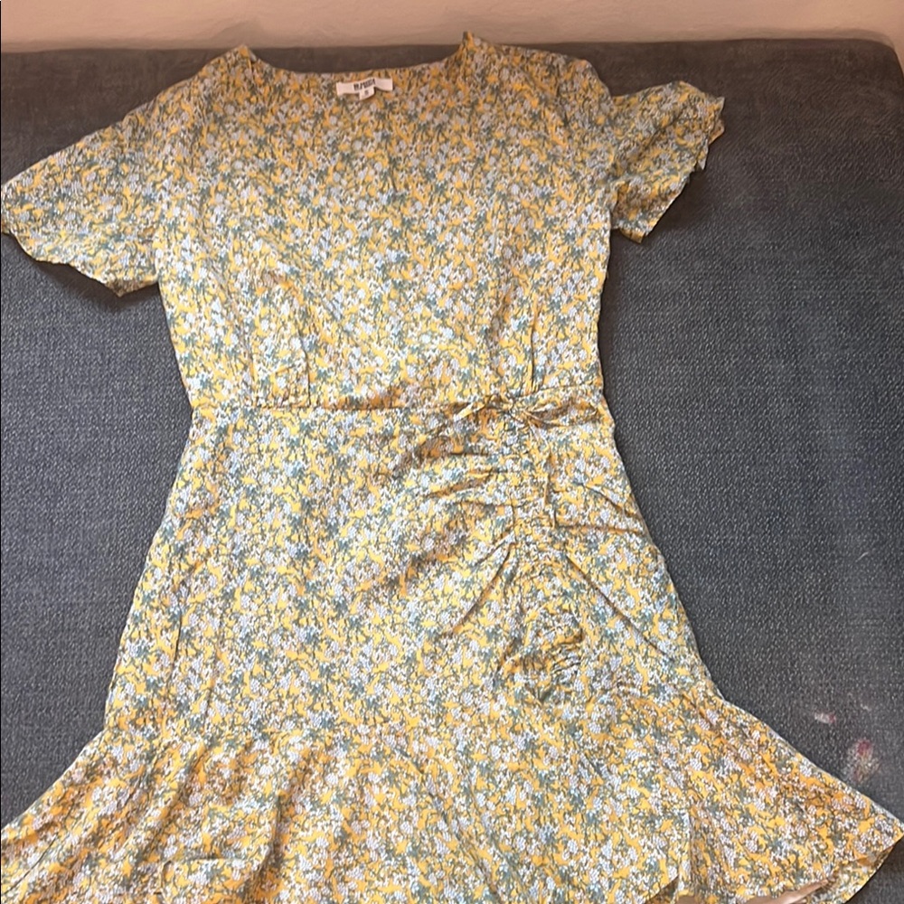 Steve Madden Yellow Ruched Ruffled Midi Sundress